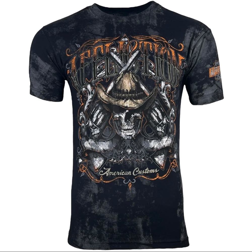 Affliction Men's T-Shirt AC OUTBACK Skull Biker Black Tattoo S-5XL - Picture 4 of 9